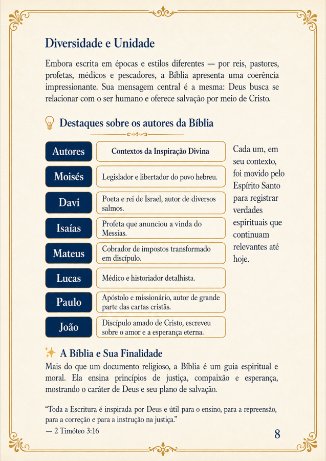 Página do guia: diversidade e unidade, os autores da Bíblia